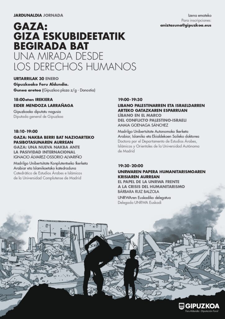 GAZA Jardunaldia page 0001 725x1024 - Conferencia sobre Gaza con tres expertos este jueves en el espacio Gunea de Donostia