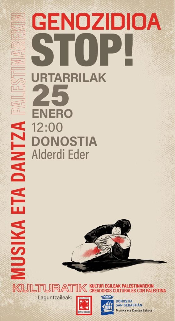 Kulturatik 558x1024 - El sector de la cultura convoca una gran concentración en Alderdi Eder con música y danza contra el genocidio en Palestina